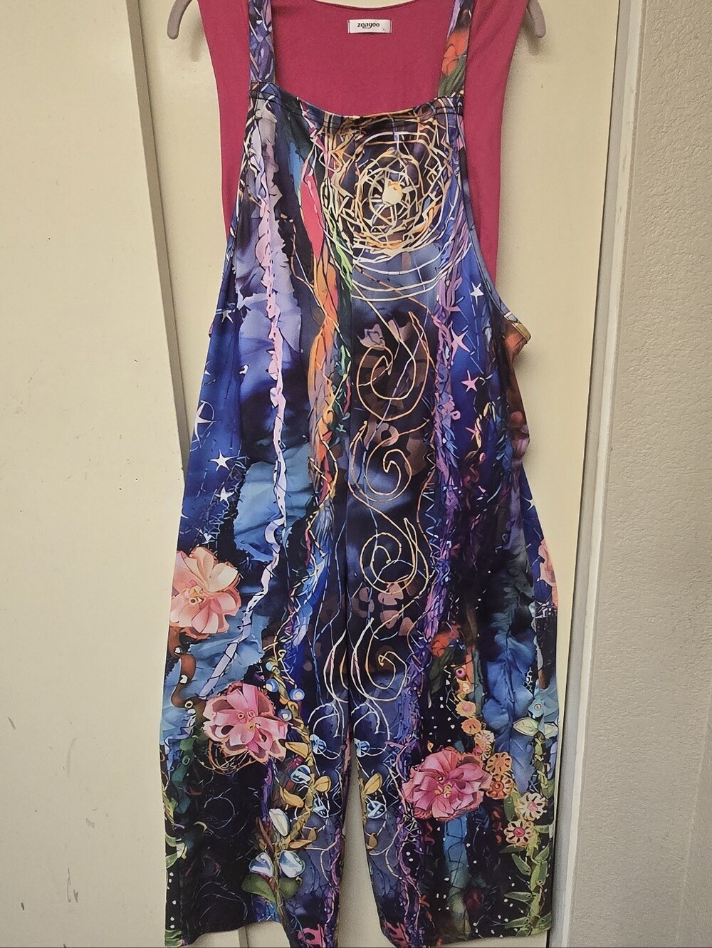 Colorful Abstract Floral Jumpsuit, With Lined Tank.